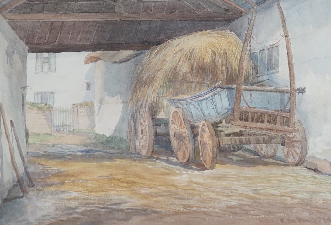 F. da Ponte Player (Exh 1880-1882), two watercolours, 'A Back Street at Rye' and 'A Sussex Barn', signed, 33 x 23cm and 23 x 34cm